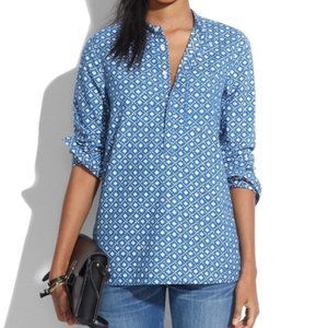 MADEWELL Chambray Denim Floralstamp Popover Tunic Top Sz S